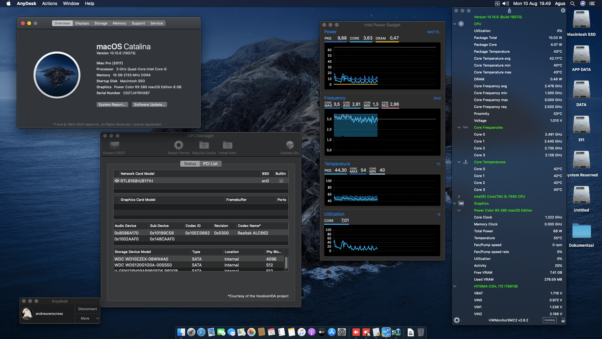 Success Hackintosh macOS Catalina 10.15.6 Build 19G73 at ECS H110M4-C2H + Intel Core i5 7400 + Power Color RX 580